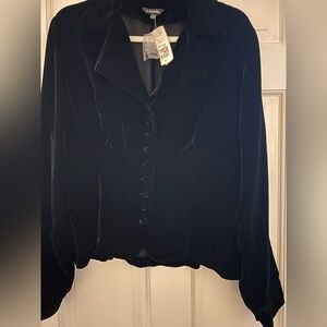 J. Peterman Black Velvet Button Down Top Shirt 14 New NWT